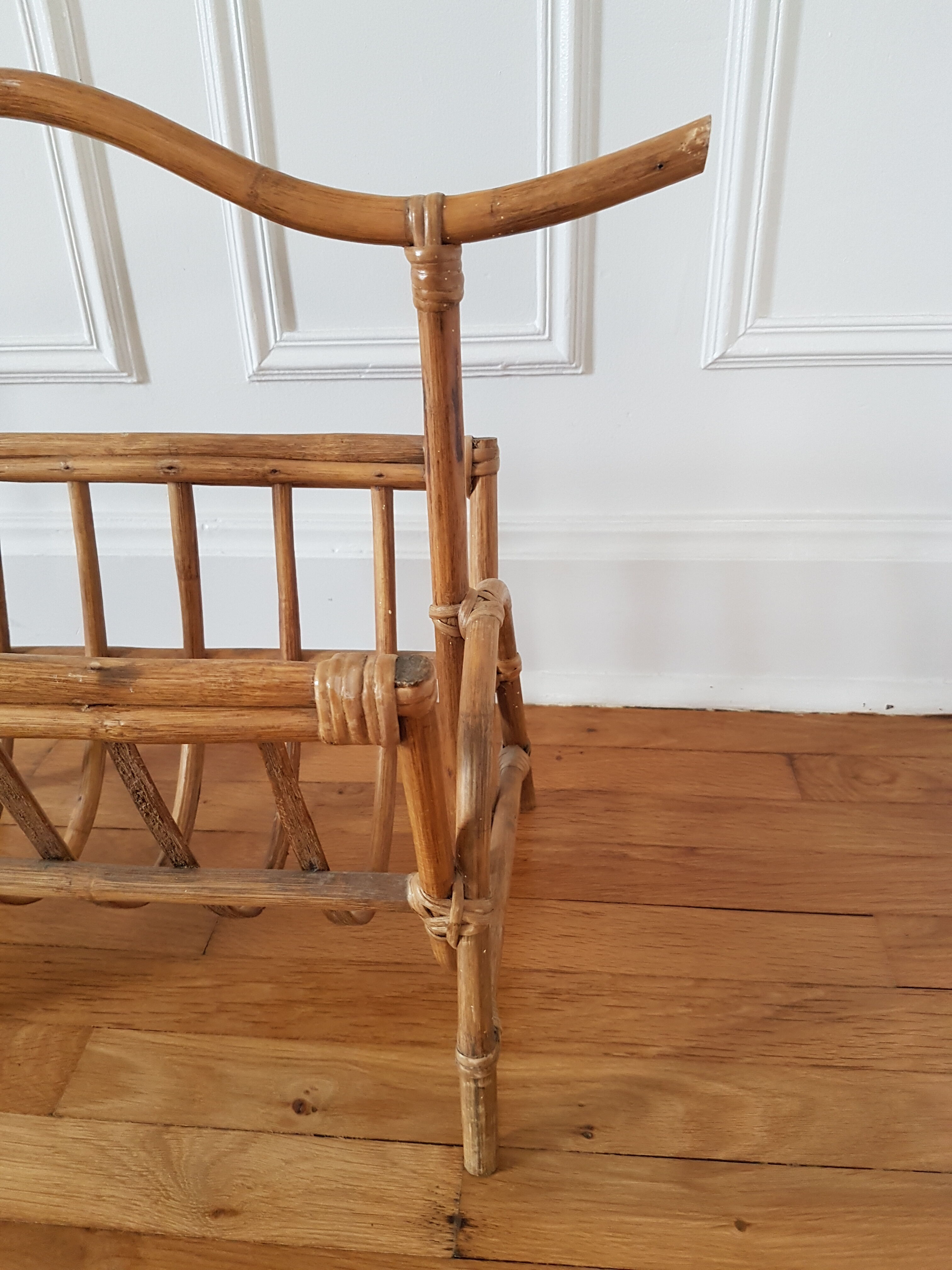 Vintage rattan magazine holder