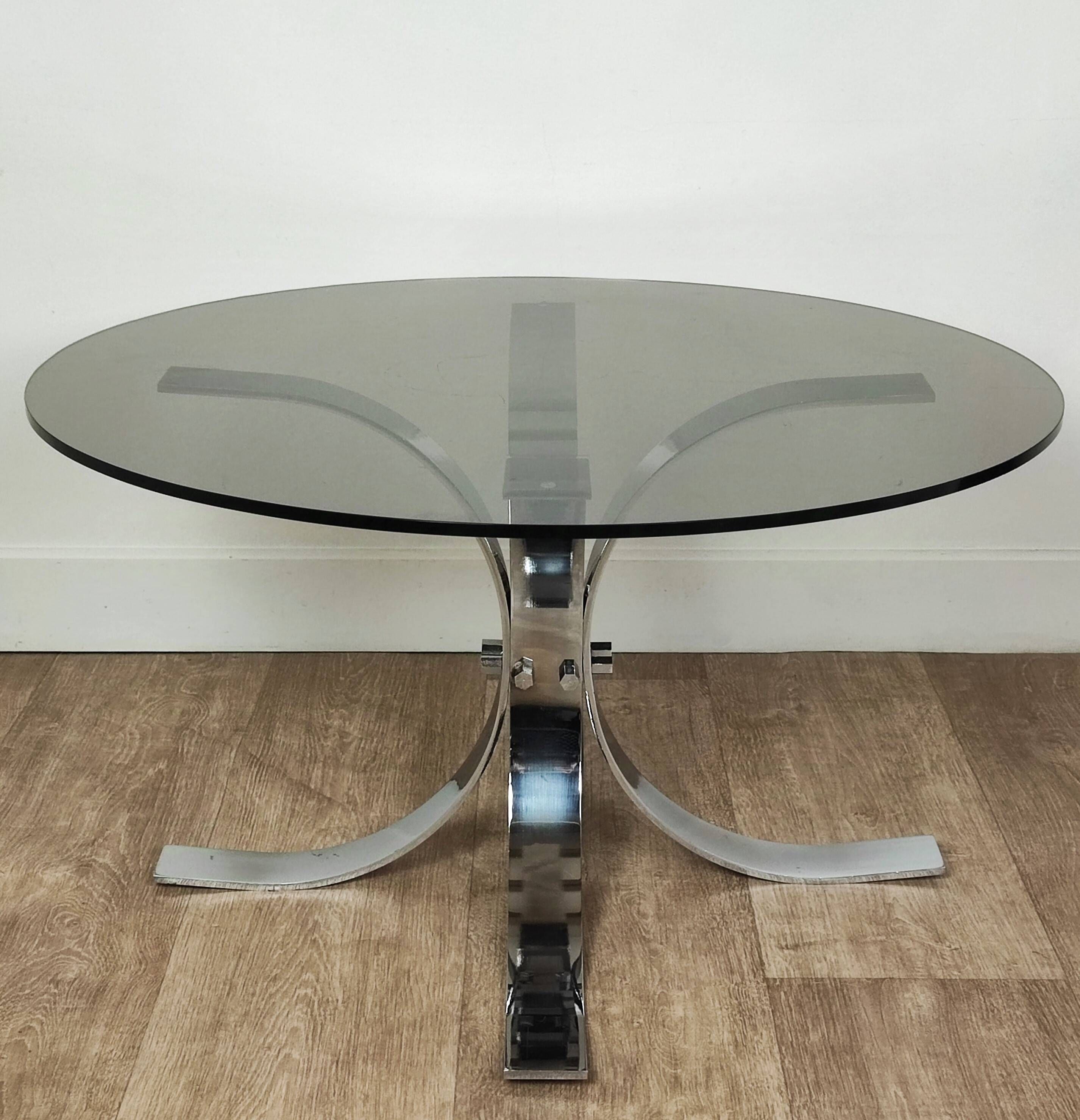Chromed metal and smoked glass coffee table, 1970s