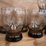 Set of 8 vintage transparent brown wheat ear chiseled glasses