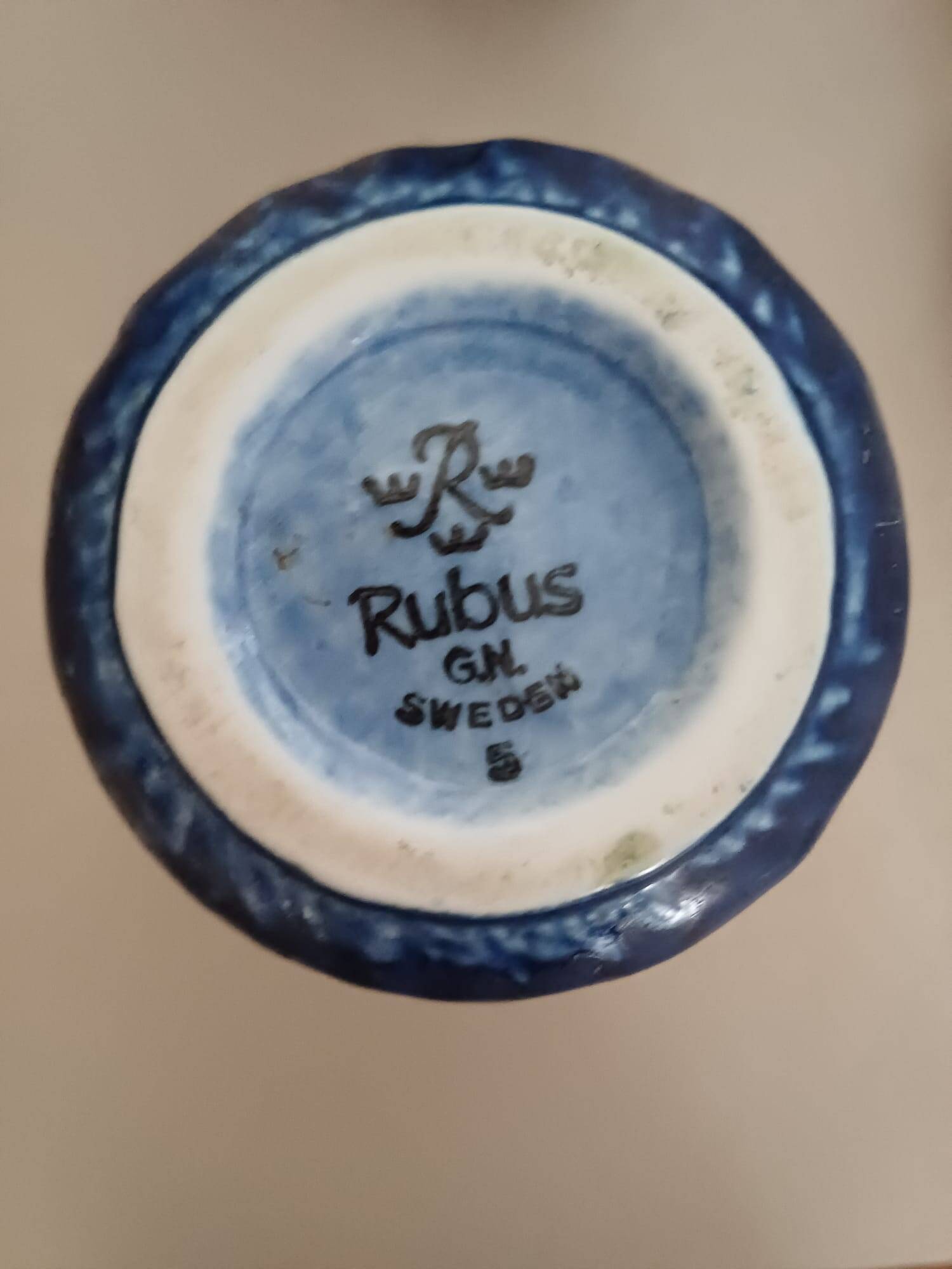 Scandinavian Ceramic Vase Gunnar Nylund "Rubus" Number 5 Rörstrand Blue Wine