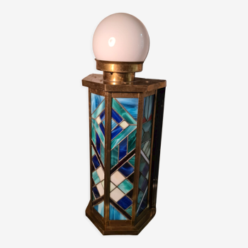 Lampe vitrail, art deco ecadrement laiton, 60x30