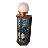 Stained glass lamp, art deco brass frame, 60x30