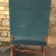 Antique Louis XIII style armchair, duck blue velvet, 67x112cm, G.Besnard
