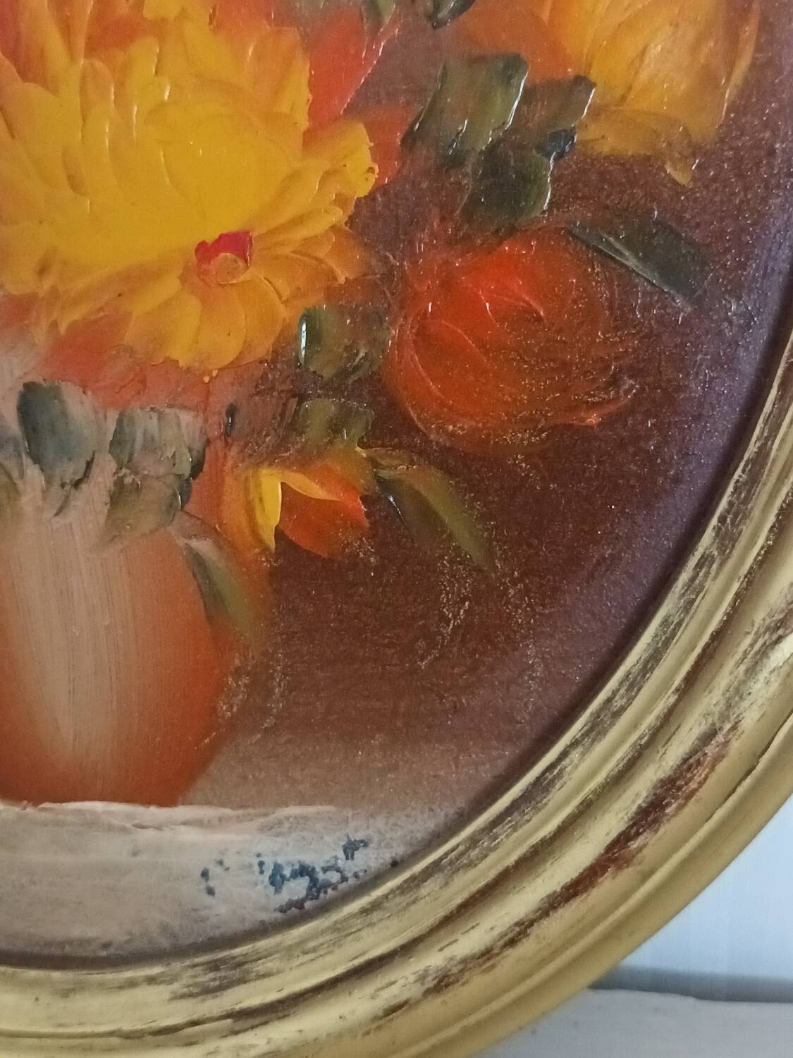 20th century oil on wood bouquet painting