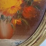 20th century oil on wood bouquet painting