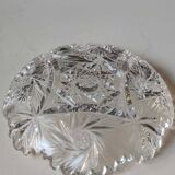 Vintage pocket tray in cut Bohemian crystal. Sophisticated star/brass patterns. Stylish Czech Boho