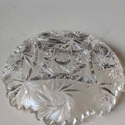 Vintage pocket tray in cut Bohemian crystal. Sophisticated star/brass patterns. Stylish Czech Boho
