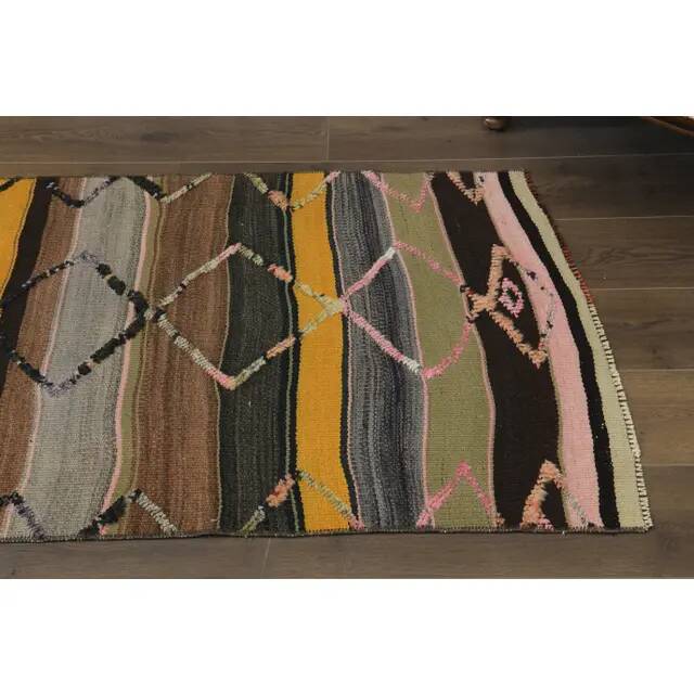 1970s Vintage Turkish Oushak Handmade  Colorful Runner Rug 84x275