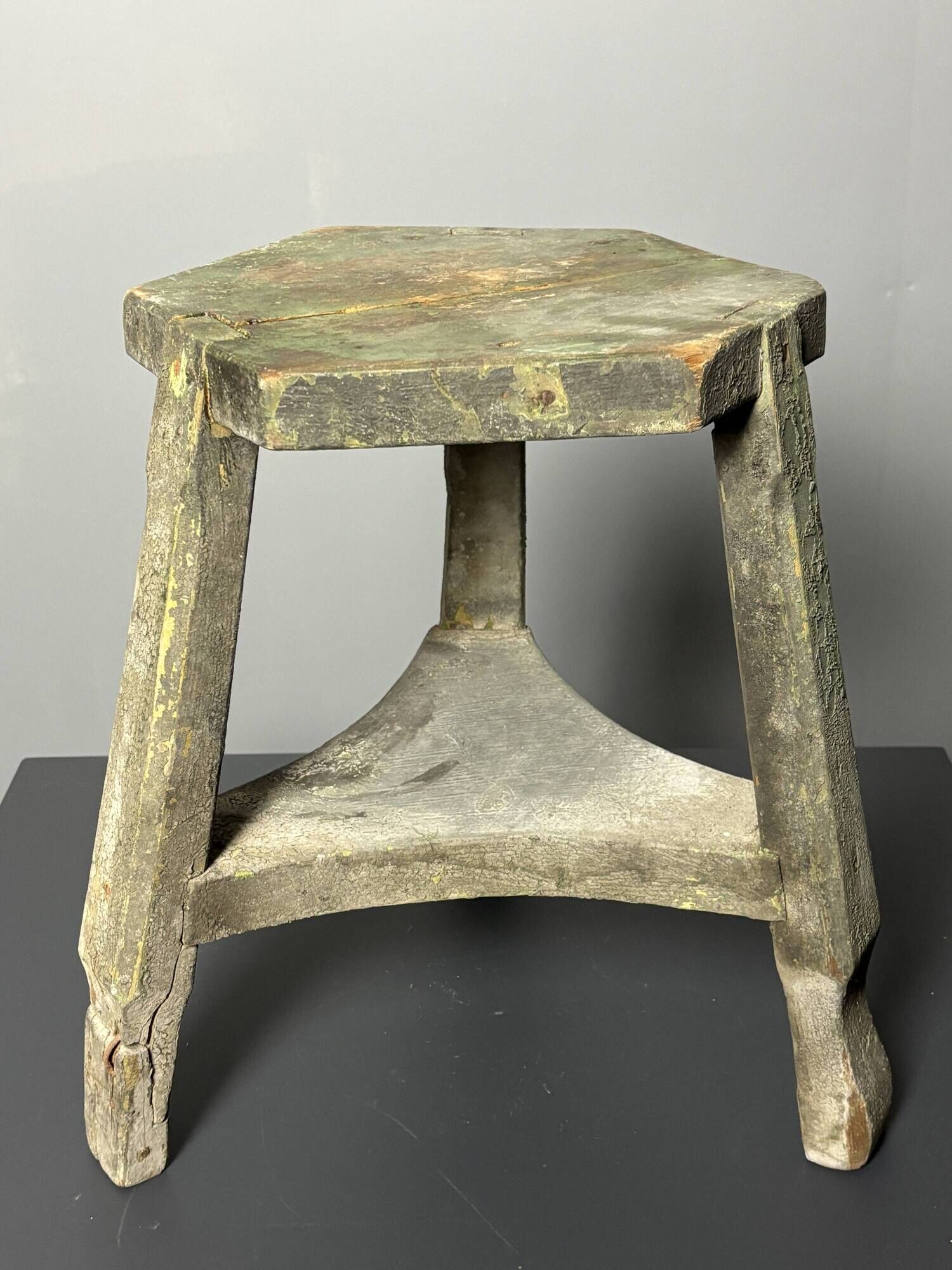 Antique distressed wabi sabi rustic patinated farmhouse workers stool 1900s