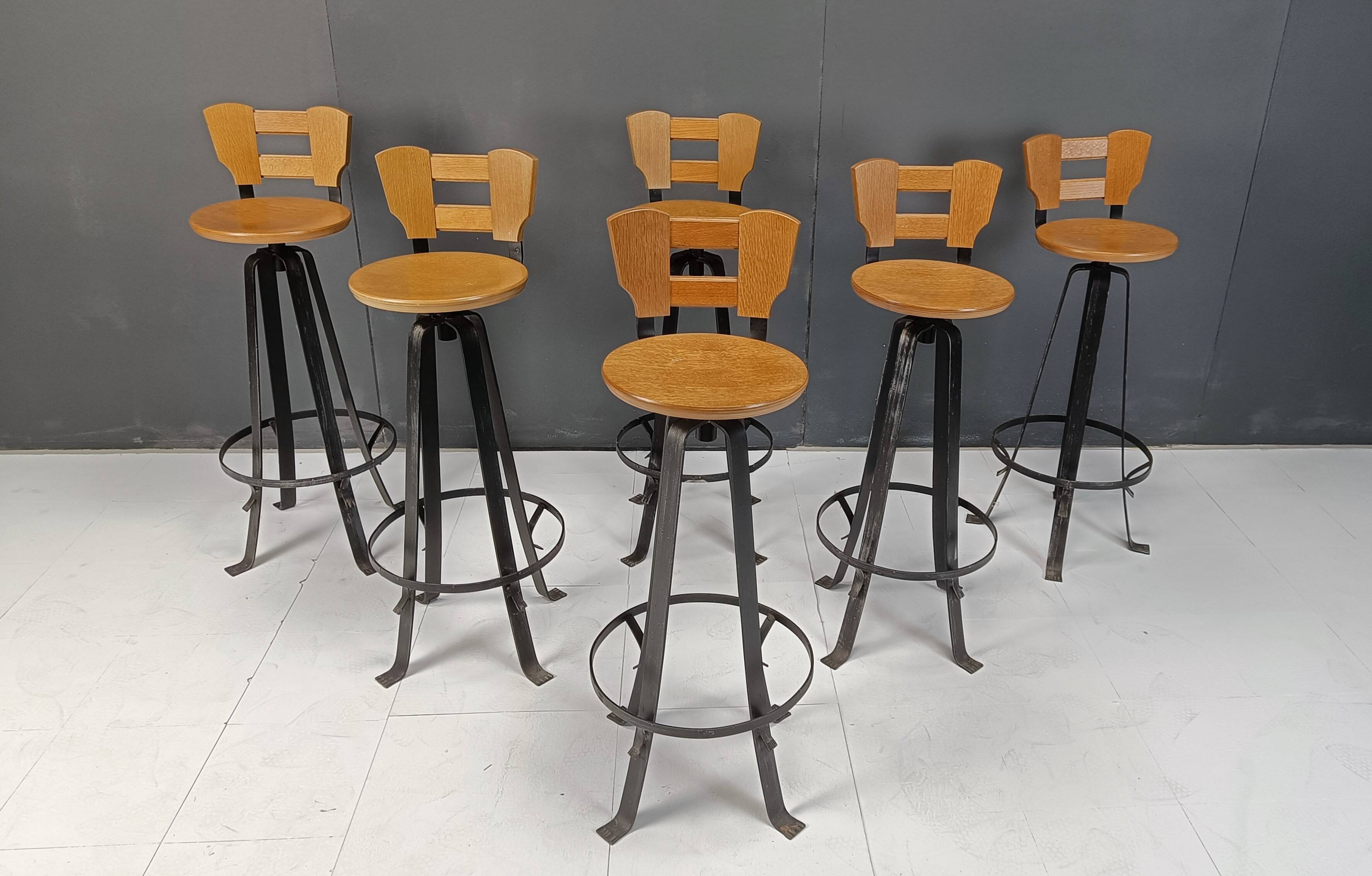 Vintage brutalist bar stools, set of 6 - 1970s