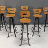Vintage brutalist bar stools, set of 6 - 1970s