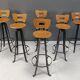 Vintage brutalist bar stools, set of 6 - 1970s