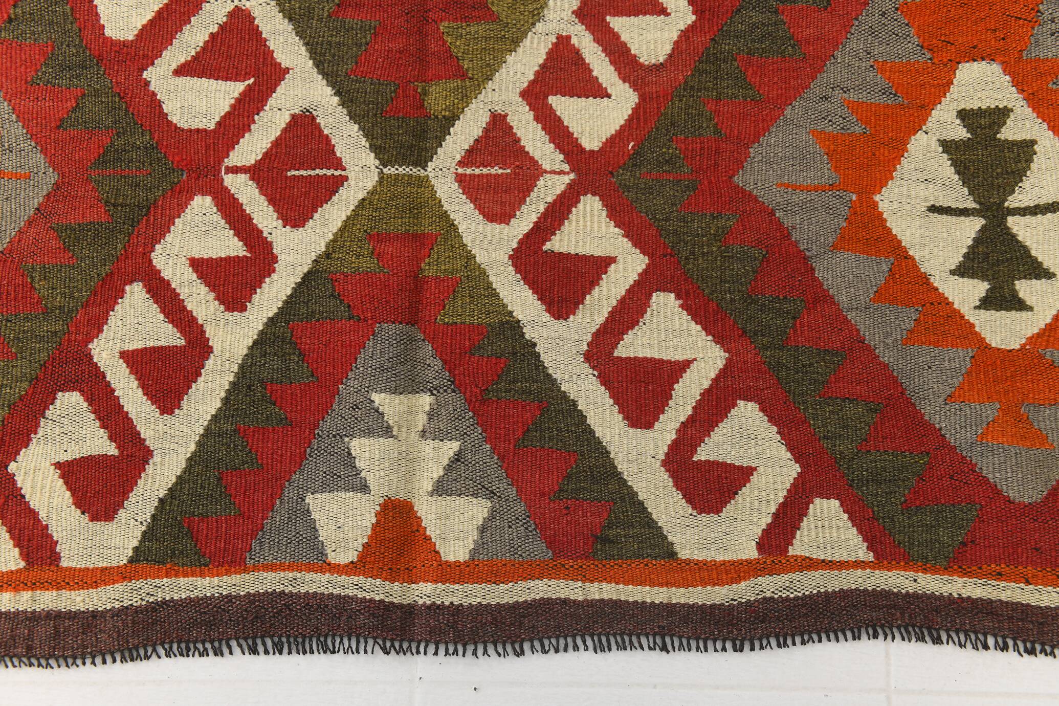 Red & Green Tribal Handmade Turkish Kilim Rug, 163x316Cm
