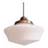 Suspension Art Déco avec un globe en opaline blanche conique