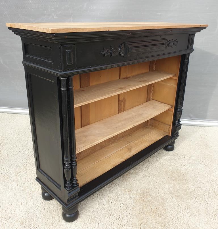 Neoclassical black wood bookcase with columns