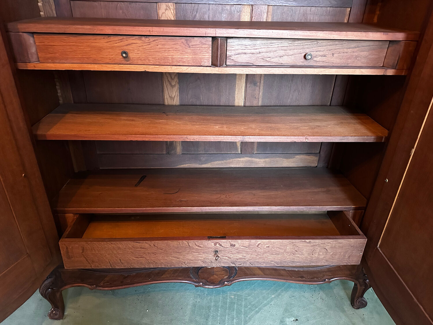 Carved walnut wardrobe – late 19th century Louis XV style