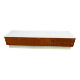 Large Scandinavian low sideboard 220x50cm solid teak & white TV unit 196