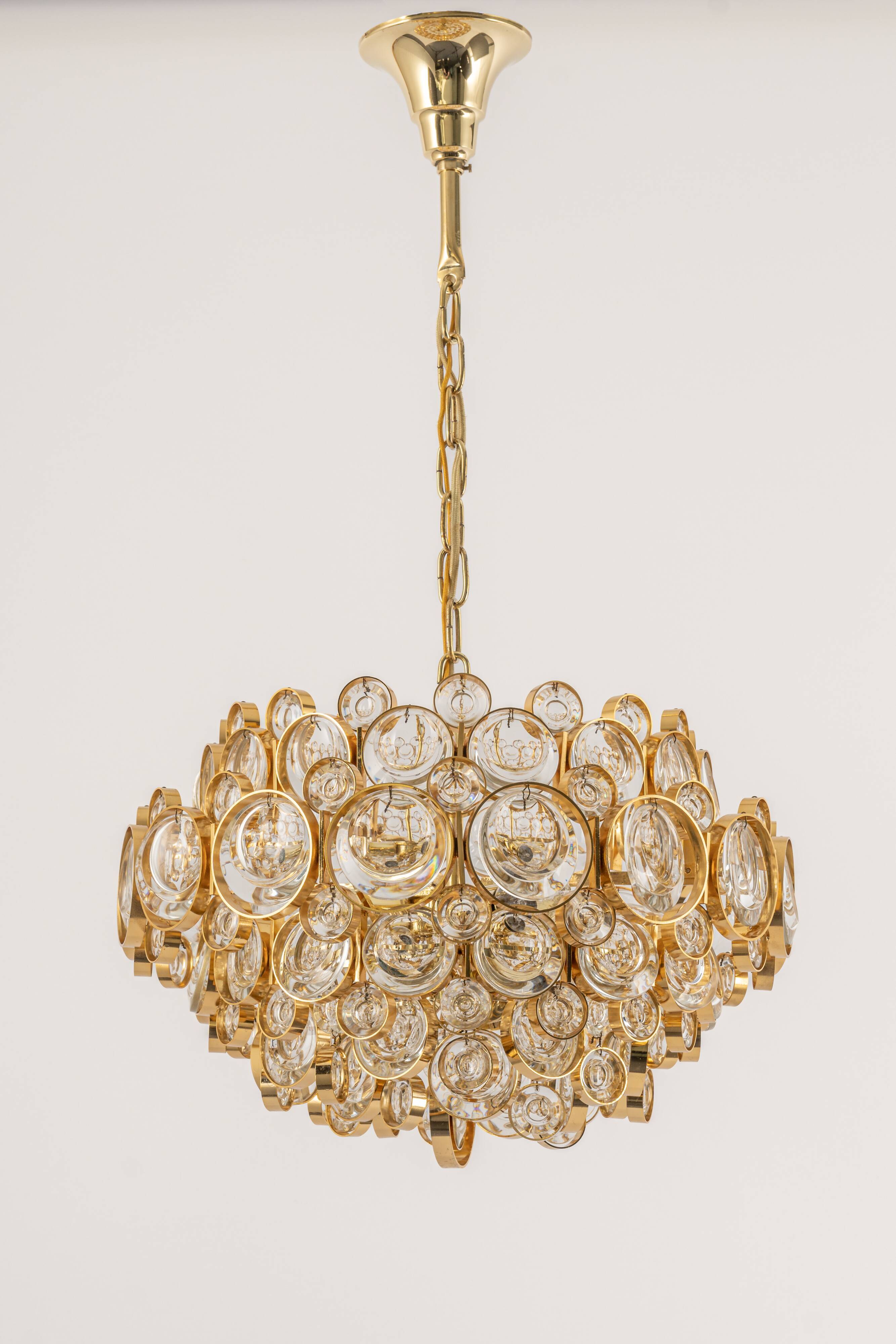 Gilt brass chandelier, design by Palwa, Germany, 1970s