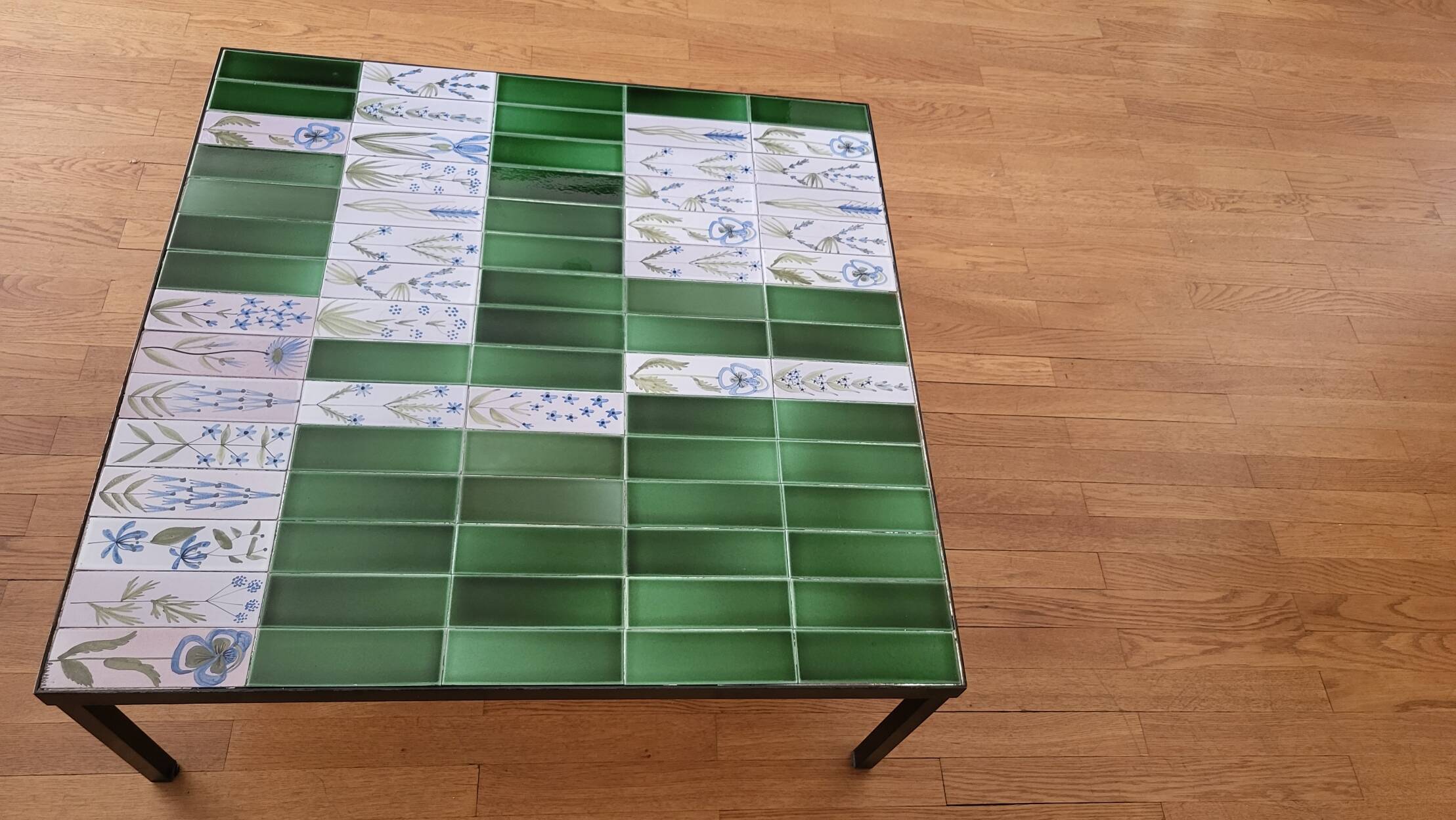 Roger Capron table in glazed green ceramic, France, vintage design.