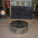 Table basse design en métal chromé et verre fumé 1970