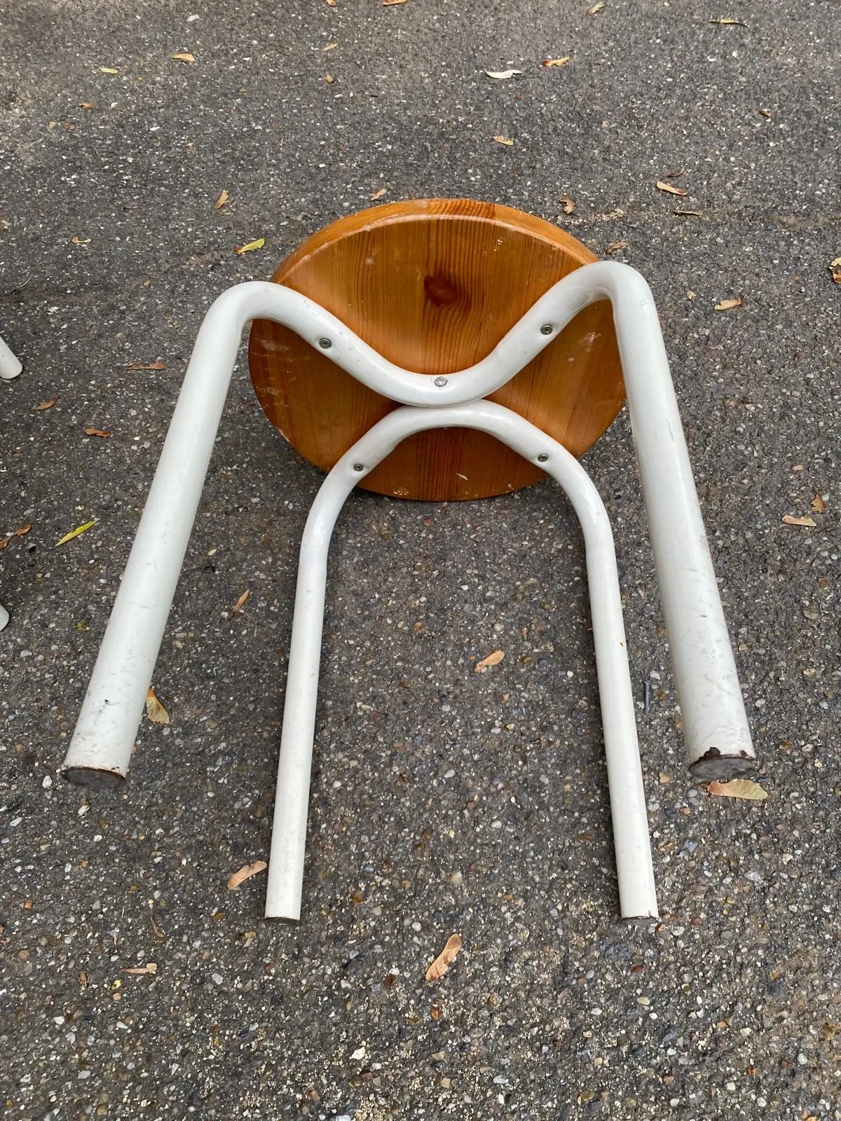 Set of 3 stackable stools in Ikea Frosta style, solid wood and steel, 1990.