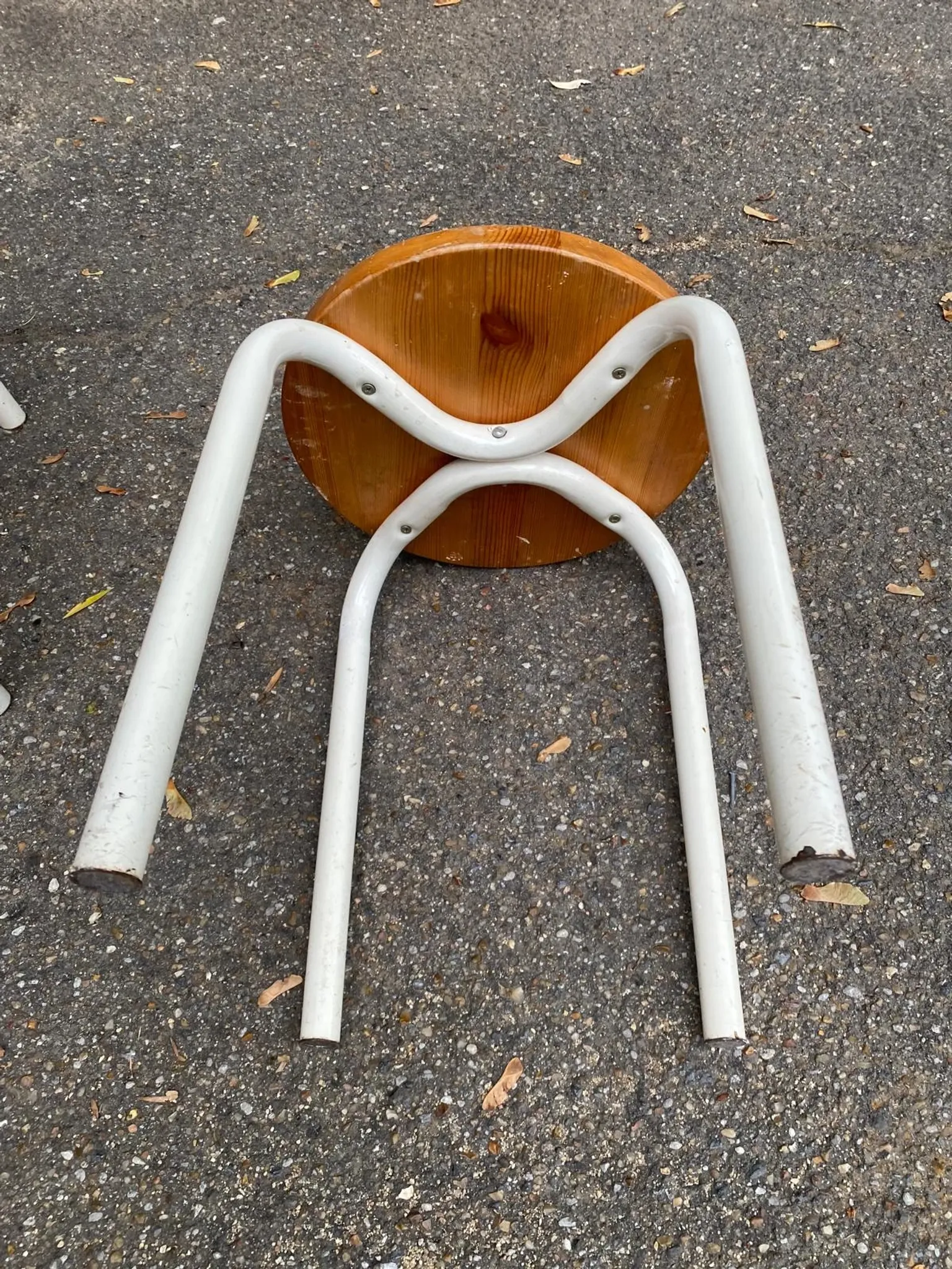 Set of 3 stackable stools in Ikea Frosta style, solid wood and steel, 1990.