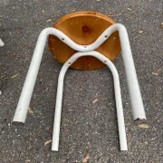 Set of 3 stackable stools in Ikea Frosta style, solid wood and steel, 1990.