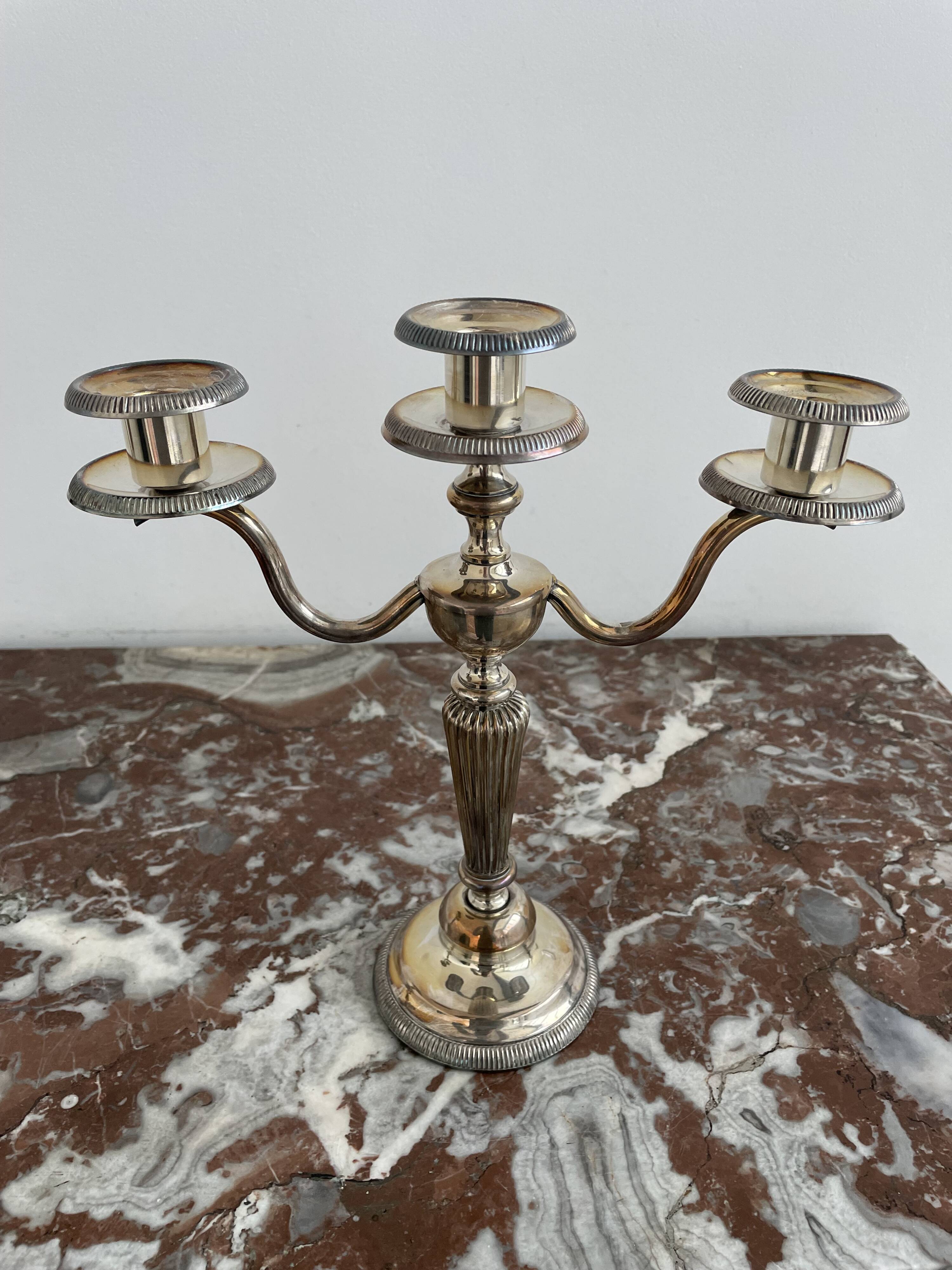Candlesticks, silver-plated metal, Maison Christofle, pair of candelabras, 3 lights