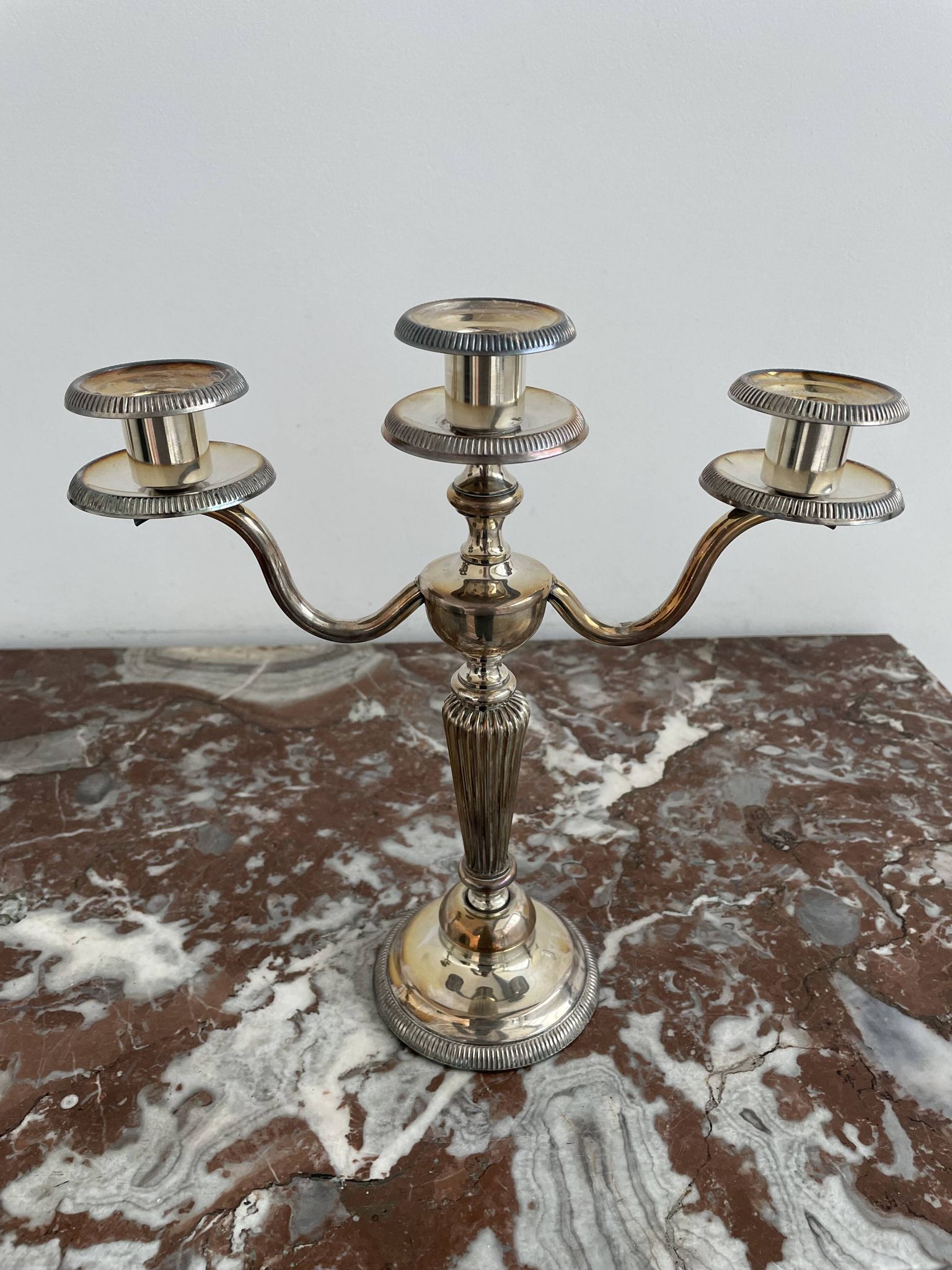 Candlesticks, silver-plated metal, Maison Christofle, pair of candelabras, 3 lights