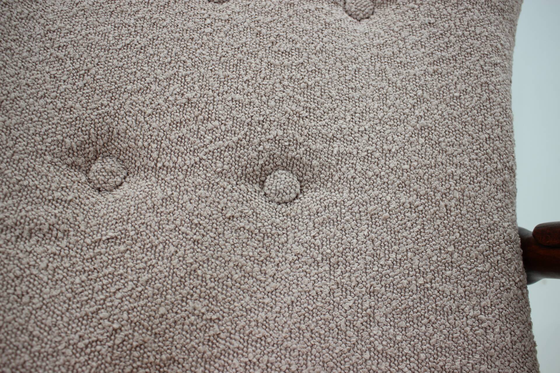 1960s pair of restored danish armchairs in boucle