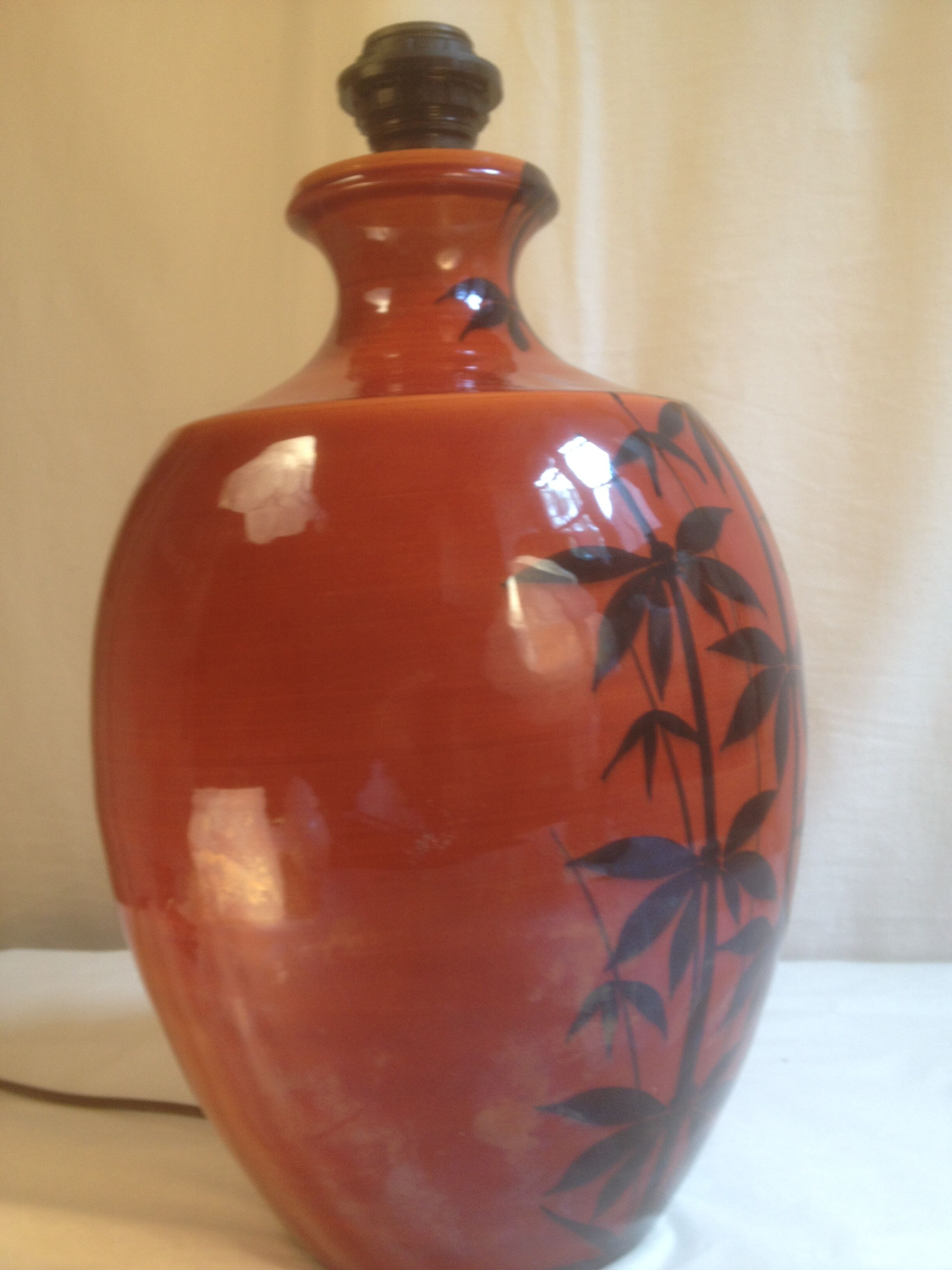 Ochre ceramic lamp base with bamboo decoration