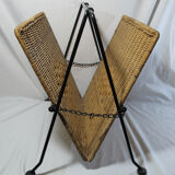 Vintage magazine rack in metal and wicker