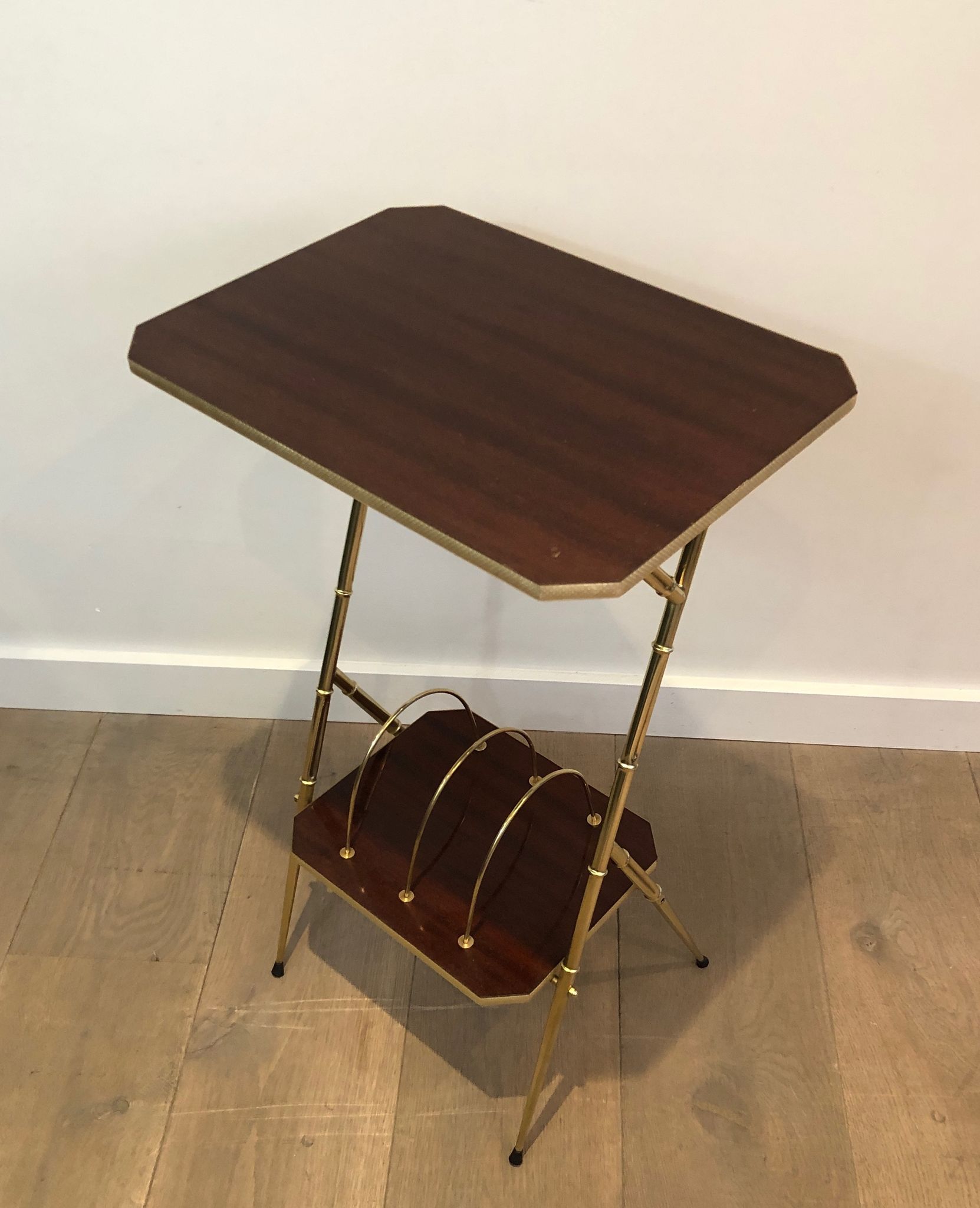 Mahogany and gold metal harness faux-bamboo way. french work. around 1970