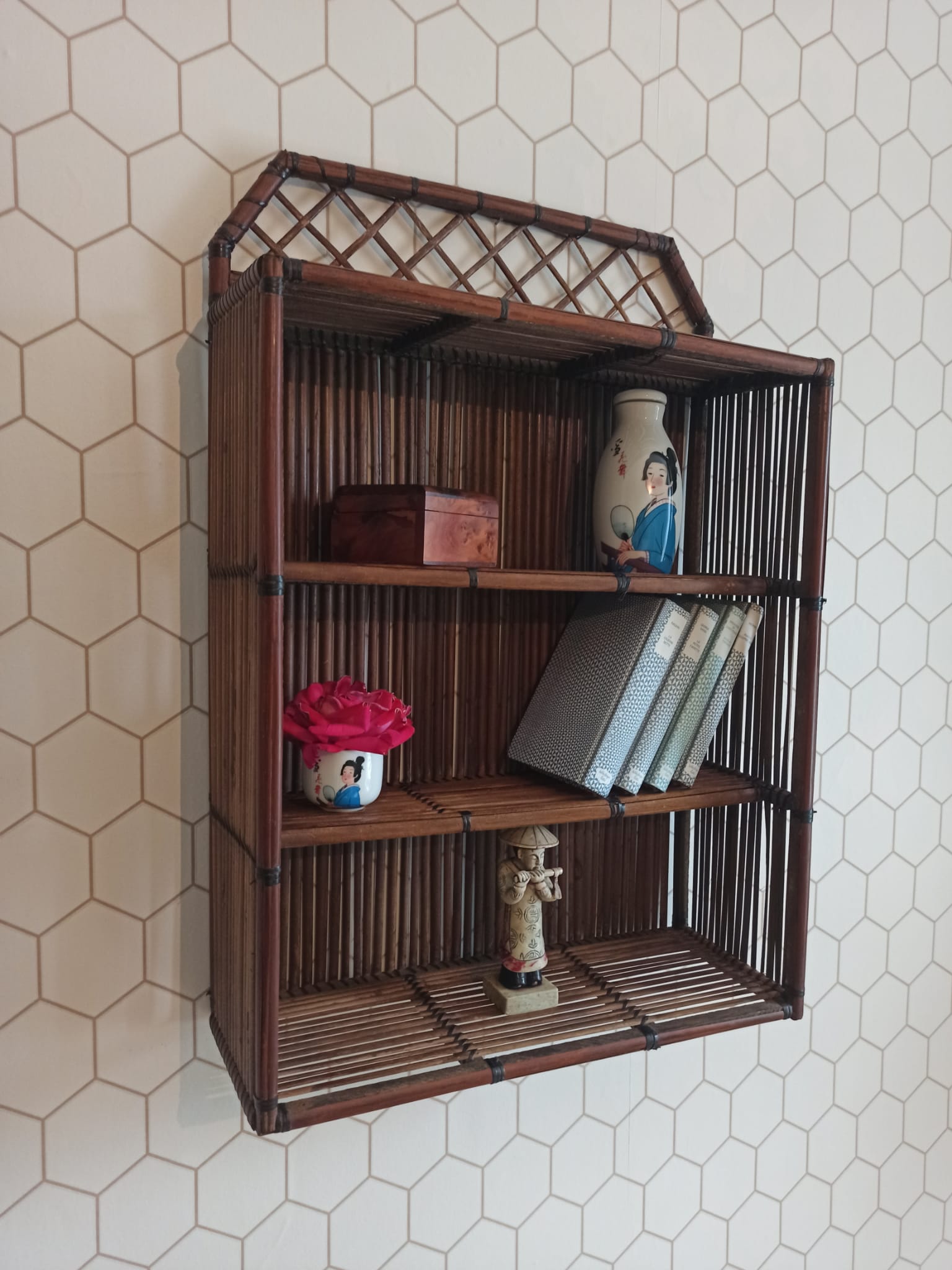 Rattan and bamboo shelf