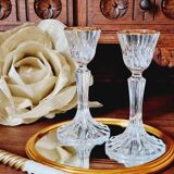 2 gold-edged crystal candlesticks