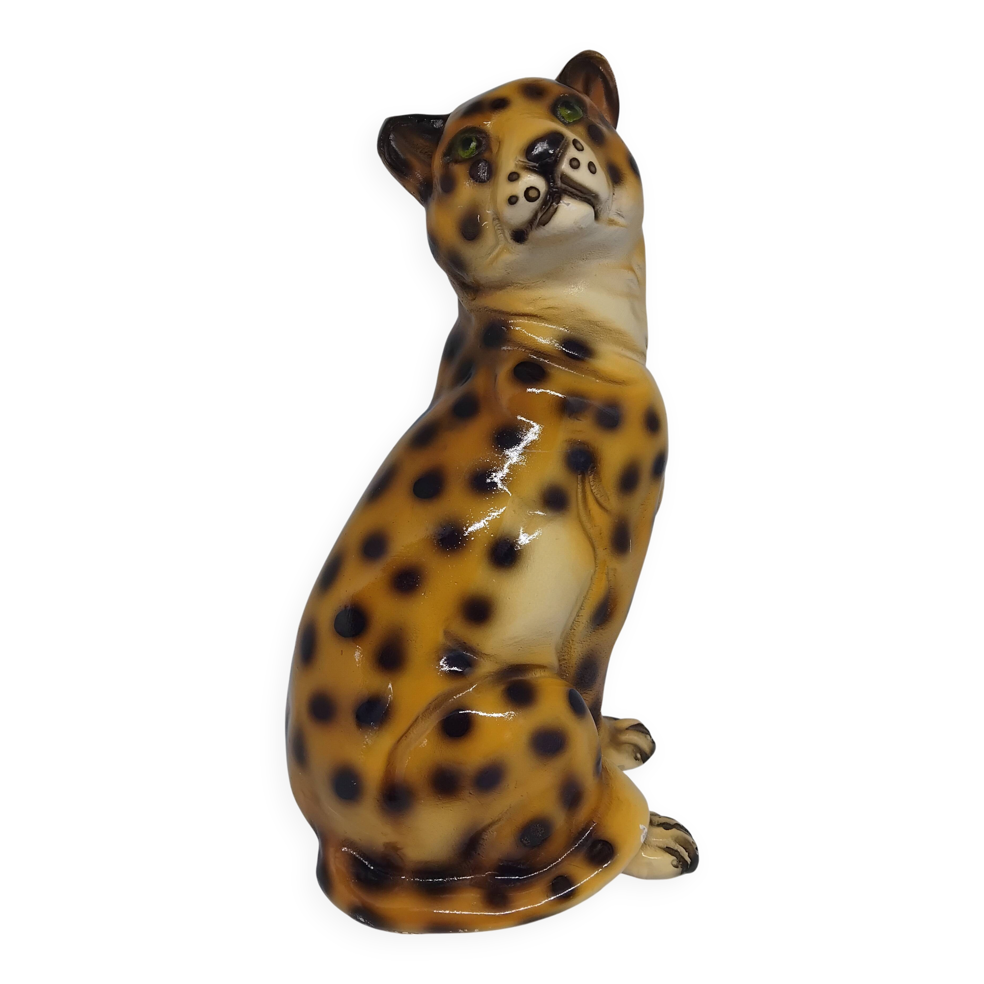 Polychrome terracotta jaguar Vintage 1970s.