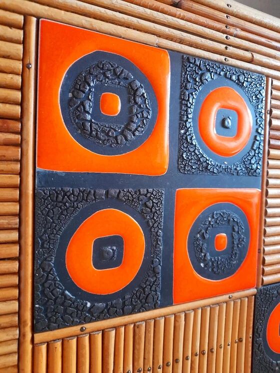 Table basse en rotin Audoux Minet /Capron 1950