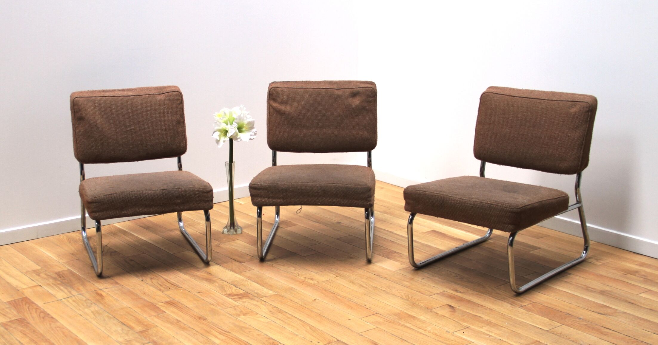 Suite of 3 vintage armchairs 50s