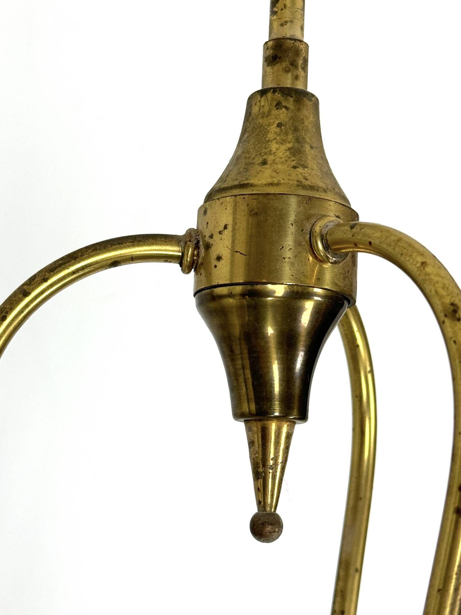 Vintage Italian brass and curved glass chandelier from 1950s