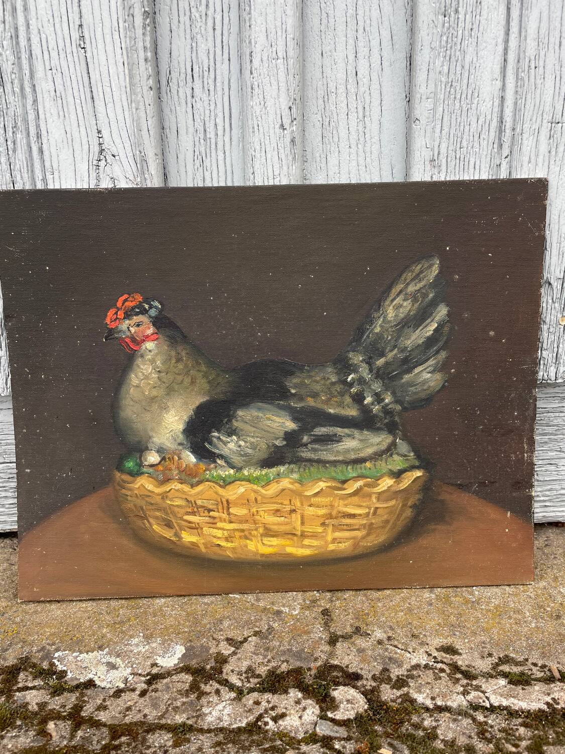 Tableau La Poule. Huile Sur Toile/carton