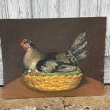 Tableau La Poule. Huile Sur Toile/carton