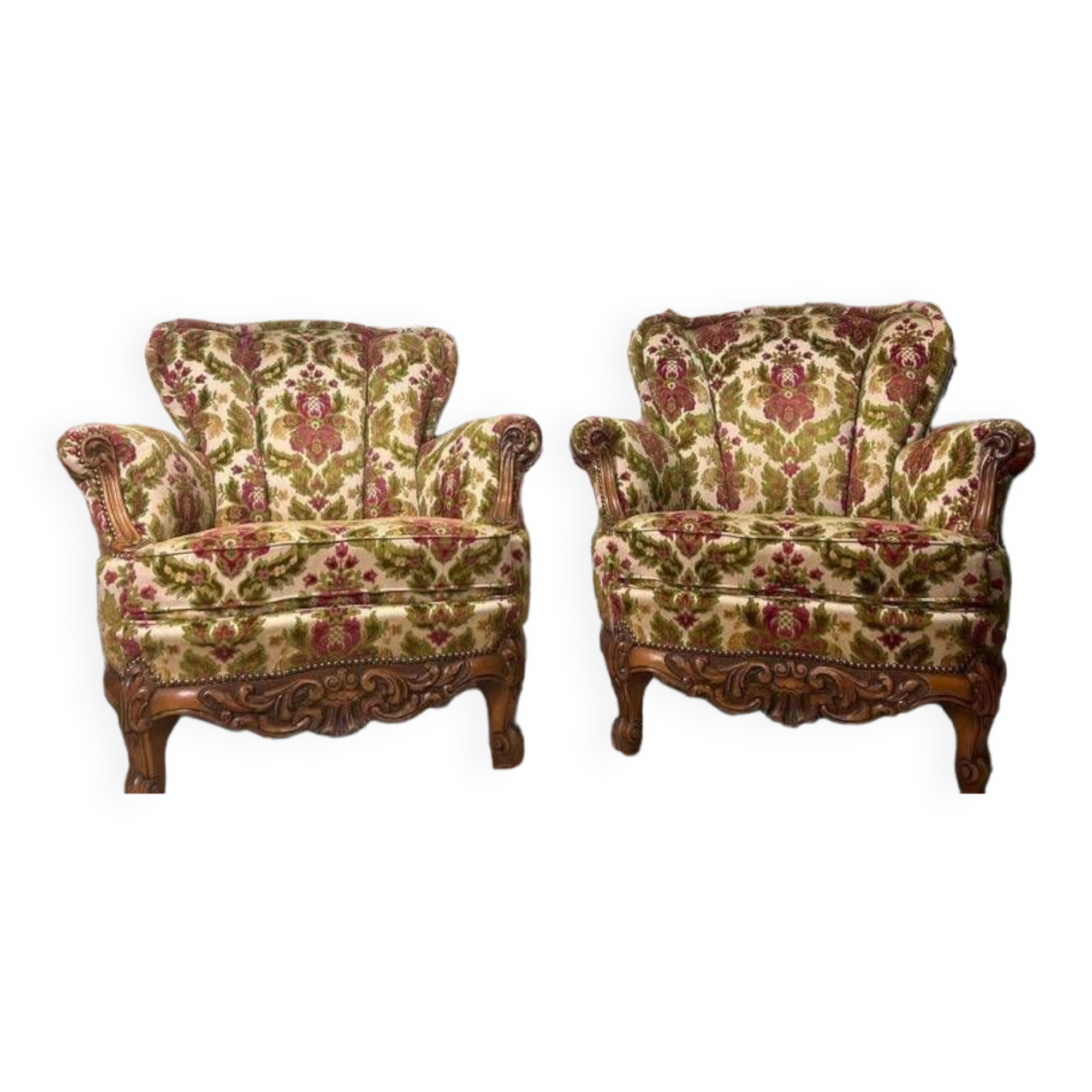 Set of 2 old 'baroque' club seats / armchairs / seats