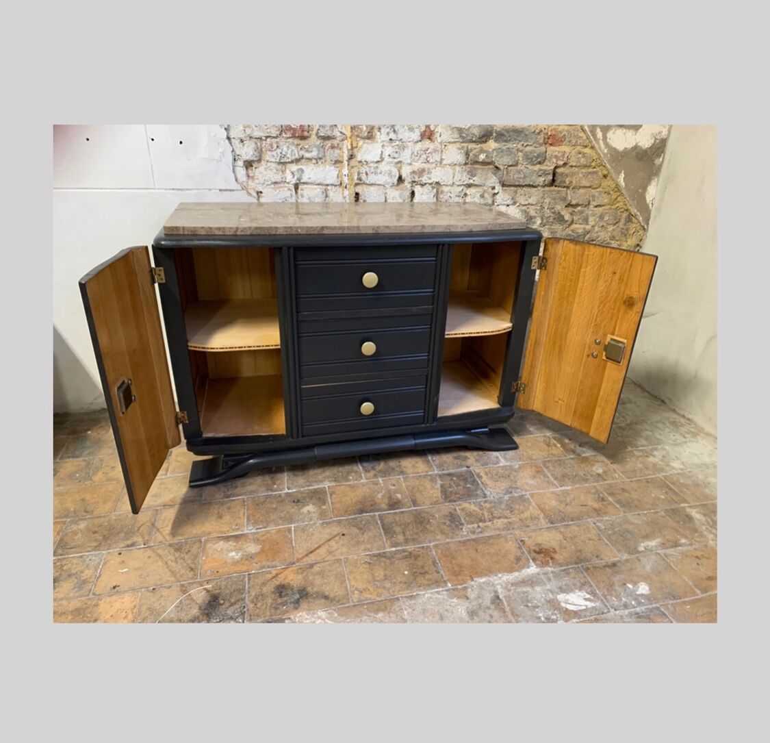 Black art deco sideboard and grey marble