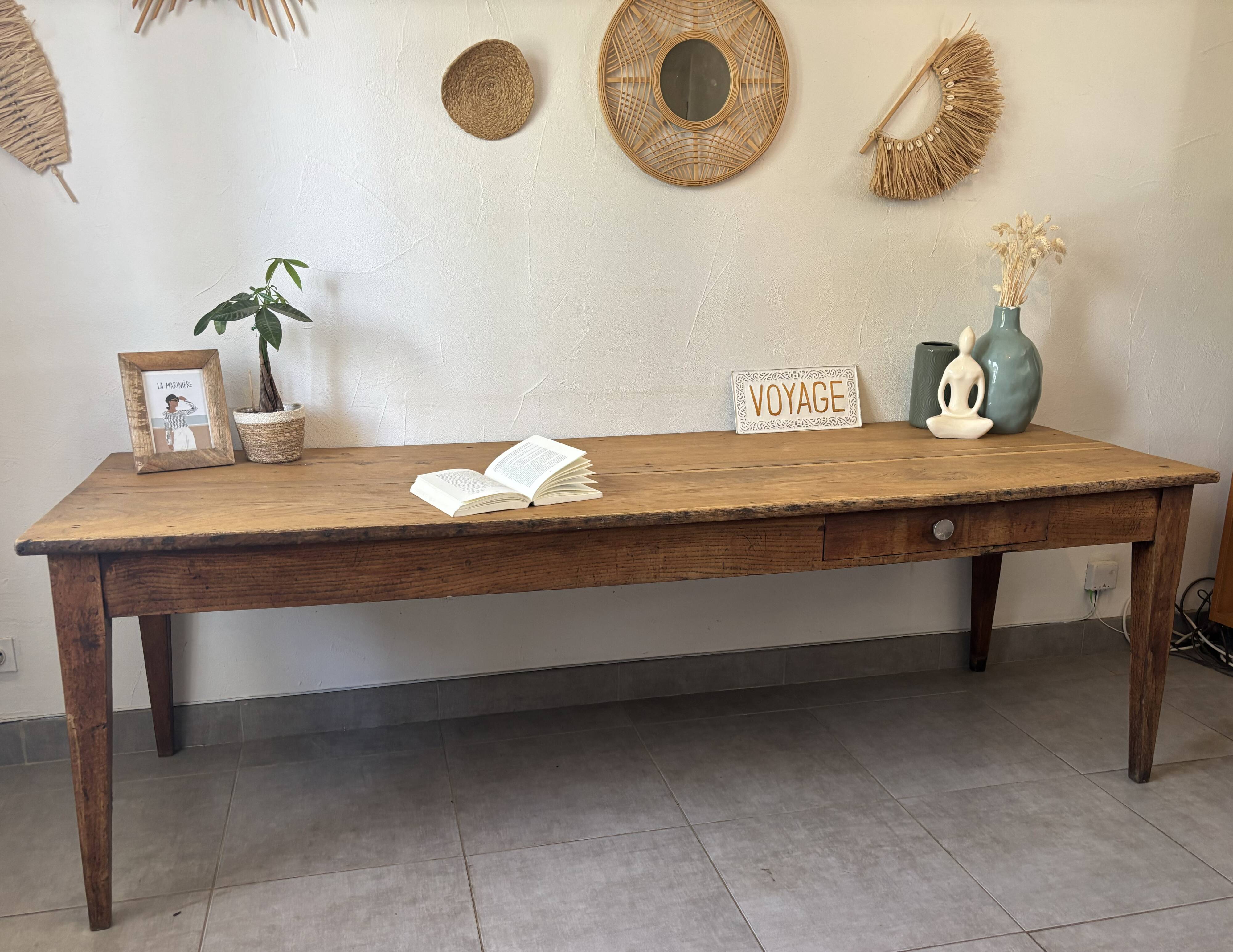 Authentic vintage farmhouse table from the 1950s in solid oak.