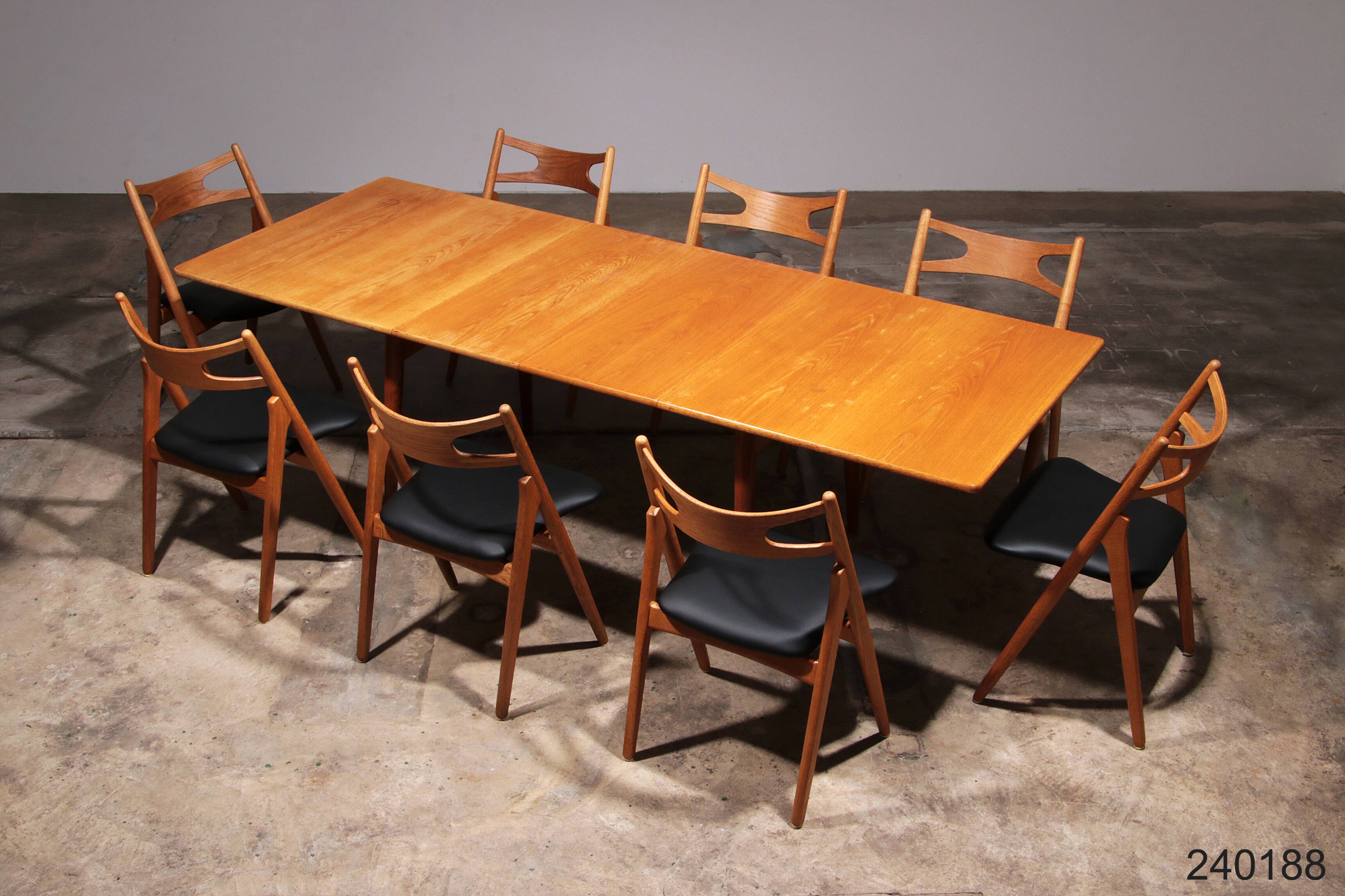 Complete Dining Room Set: 8 Teak CH-29 Sawbuck Chairs & AT 310 Table