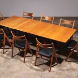 Ensemble de salle à manger complet : 8 chaises Sawbuck CH-29 en teck et table AT 310