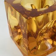 Bougeoir ice cube verre ambré années 60