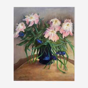Tableau HST "bouquet de fleurs en vase" signé Porcherot fin XX°
