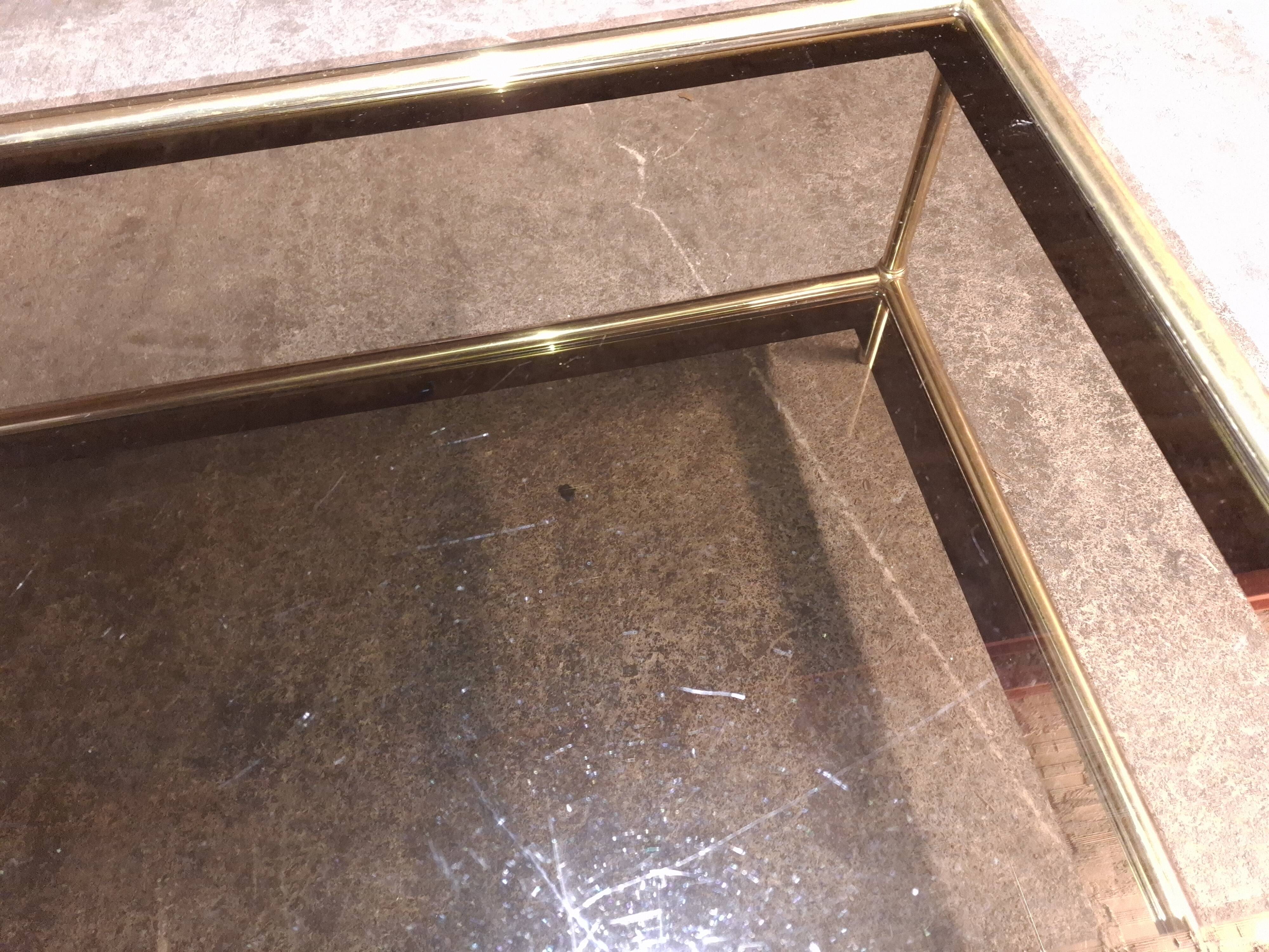 Vintage 80's brass coffee table, glass tops