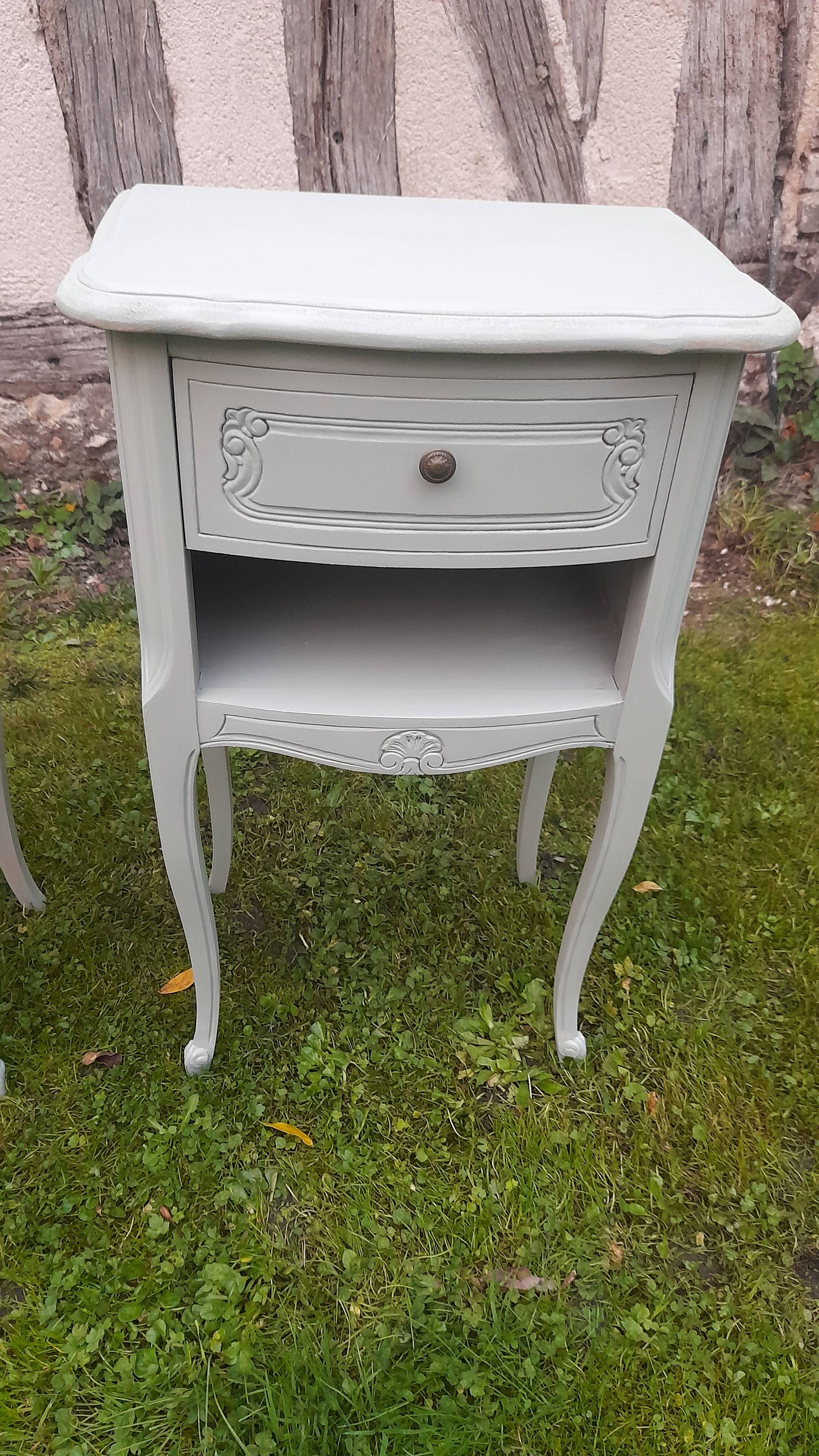 Pair of 1-drawer bedside tables, Louis XV style, Luxembourg green